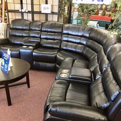 Brand New Reclining Black Sectional In Durable Faux Leather! $50 Down Takes It Home Today!