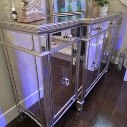 ZS  Beveled Mirror & Wood Three Drawer, Four Door Server