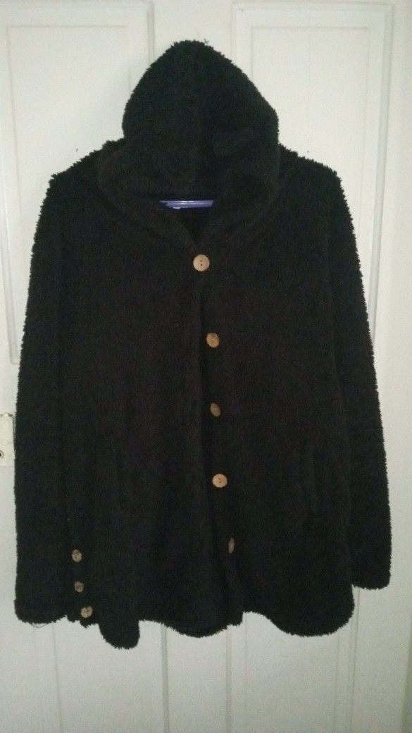 Black cat ear hood fuzzy sweater-jacket XL