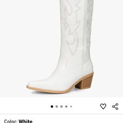 Ankis Cowboy Boots for Women Wide Calf White