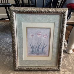Debra Lake "3 Flowers" Framed Triple Matted Art Excellent Condition
