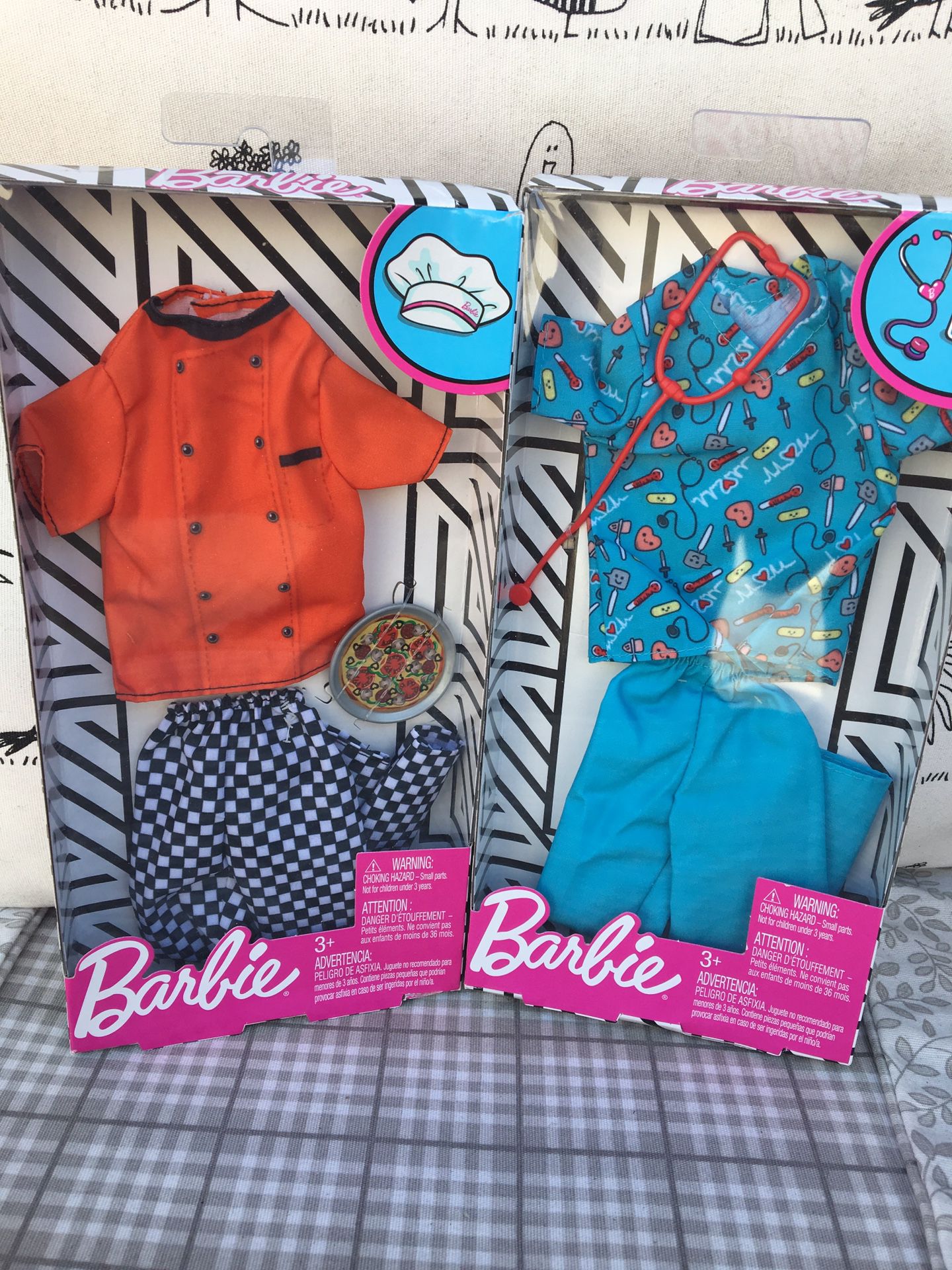 Barbie- Ken Doll Doctor/Nurse, Pizza Chef Fashion 2 Outfits Clothes New In Box!
