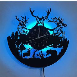LED Vinyl Wall Clock African Animal Design Color Changing Light New