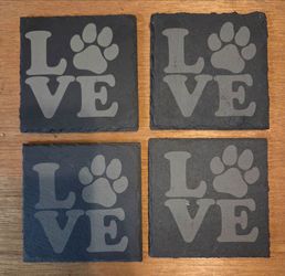 Slate Coasters Set of 4 Paw Print Love
