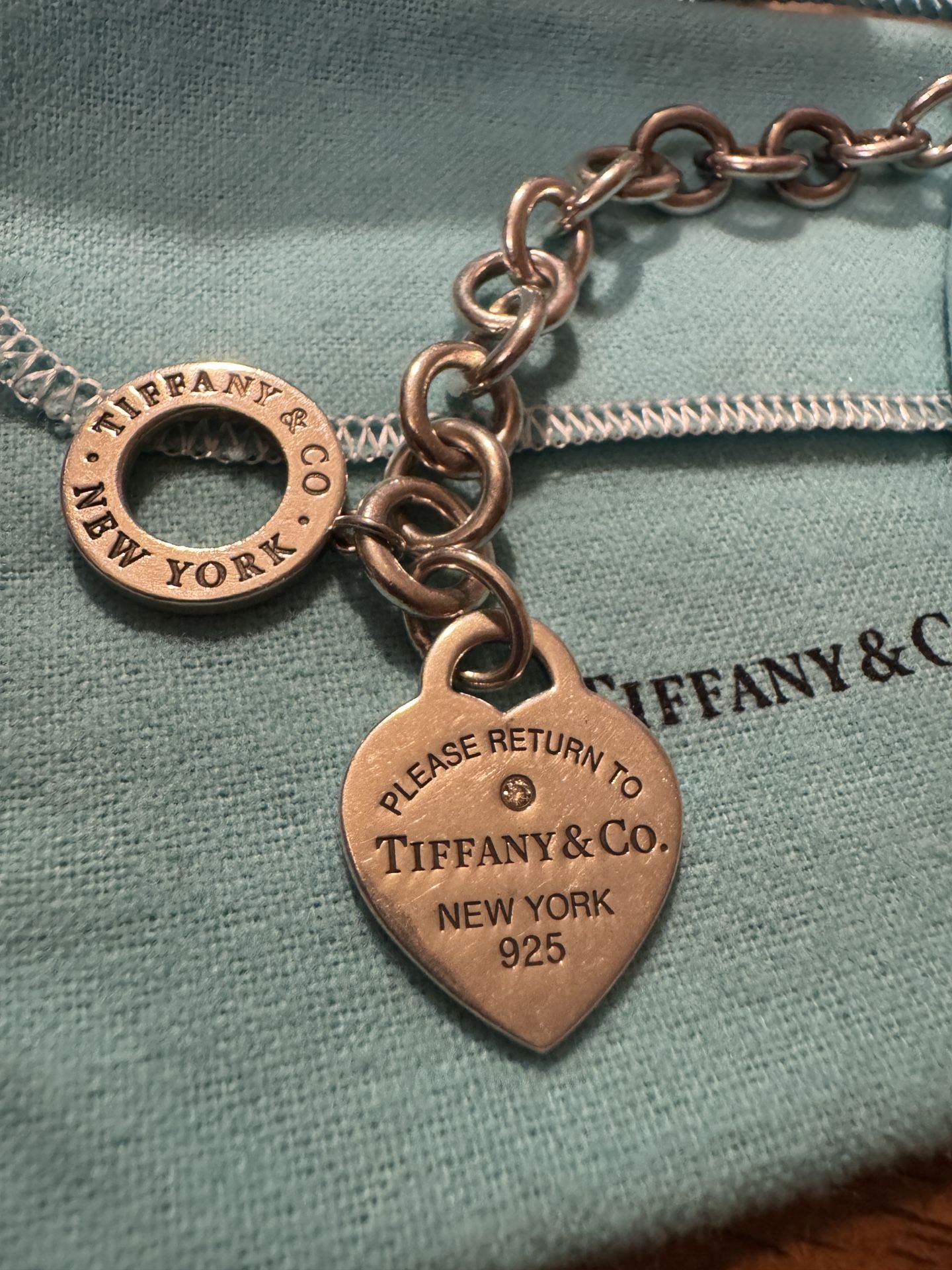 Tiffany and Co. Heart Tag Bracelet in Silver with a Diamond