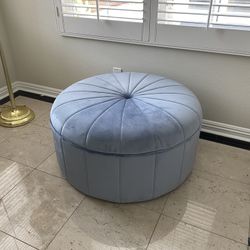 Light Blue Velvet Round Ottoman