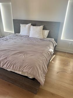 Modern Gray Wood Platform Bed Frame