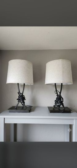 Pair of Modern Wrought Iron & Linen Table Lamps
