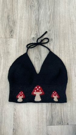 Knitted Backless Halter top with Mushrooms size large