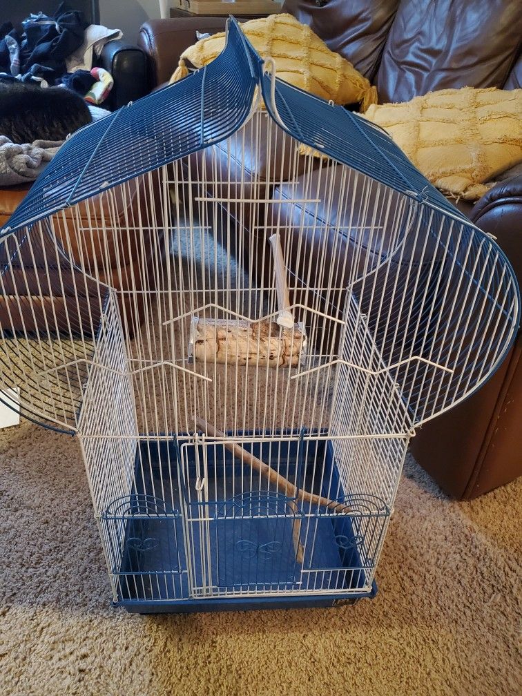 Blue And White Bird Cage