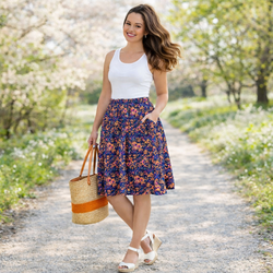 NWoT Lularoe Madison Skirt with Pockets XL in Navy Blue Orange Green Abstract