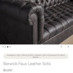 Berwick Faux Leather Sofa Brand “Arhaus”