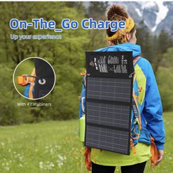 Foldable 2 USB-A Solar Panel Charger for Camping&Hiking, IP65 Waterproof, Compatible with iPhone 14/13/12/11/XS/XS Max/XR/X/8/7, iPad, Samsung G