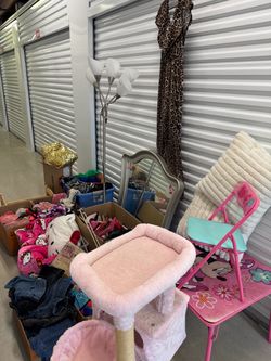 Storage Unit Bulk Sale: Clothing, Large Mirror, Lamp, cat tower, toys, shoes, and more!