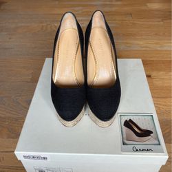 Navy/Natural Wedge Charlotte Olympia, Size 36.5