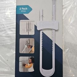 Brand new in the box. 
Double Door Cabinet Locks
Fits knobs or Handles up to 5.5" Apart. 
2 Pack (white)
2 packs total are available. 
