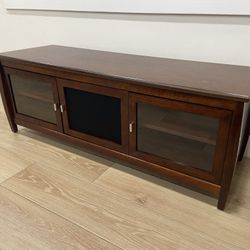 Modern Dark Wood TV Stand / Entertainment Center with Glass Doors – 60” Wide