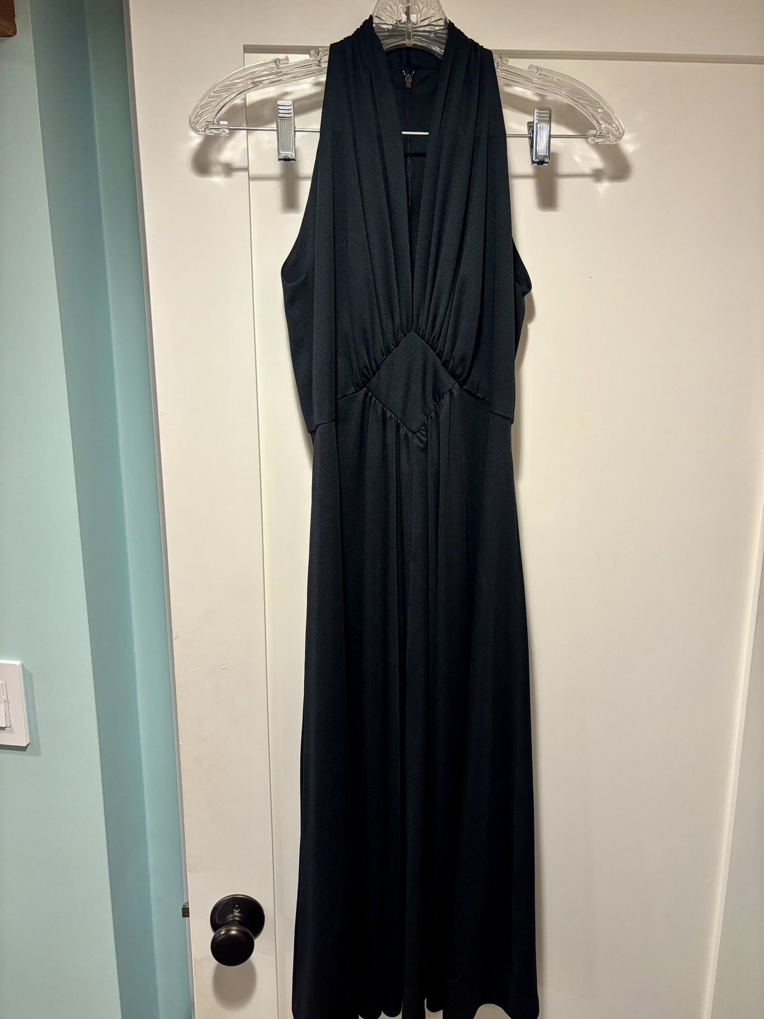 Vintage 70's Deep V Neck Leslie J Black Dress Size S