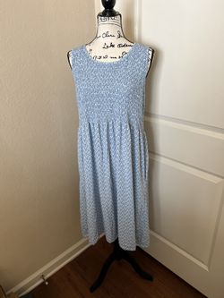 Croft & Barrow Sleeveless Dress w/ Pockets, XL, Blue w/ White Floral Pattern 
