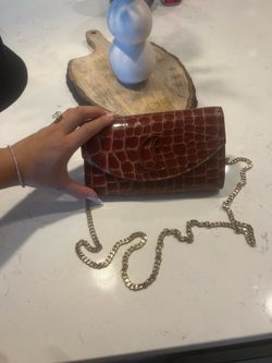 Christian Louboutin Brown Croc-Embossed Chain Bag