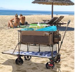 400L Large Capacity Folding Double Decker Wagon with Brakes, 54" Extra Long Extender Wagon Cart, 450lbs Heavy Duty Collapsible Cart, All-Terrain Big W