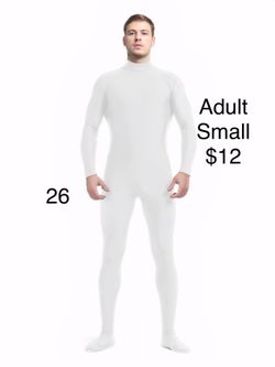 Adult White Bodysuit Unitard Small / Traje de Cuerpo Adulto Chico Costume Cosplay Halloween