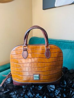 Dooney & Bourke Croc Embossed Leather Zip Zip Satchel Shoulder Bag In Cognac🎀