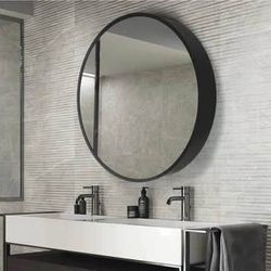 New 24x24 Round Black Metal Framed Bathroom Mirror Medicine Cabinet w/ Inside Shelf