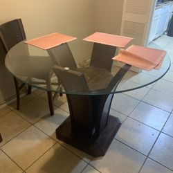 "Harmony Blend: Wooden and Glass Kitchen Table"