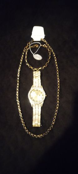 Stainless Steel And Black Necklace And Bracelet And Watch All For $100