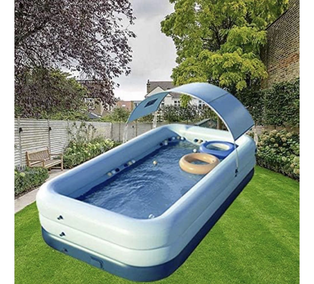 Inflatable Swimming Pool with Canopy Outdoor Above Ground Portable Pool