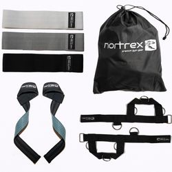 Nortrex Wrist Straps, Ankle Straps and Resistance Bands Gym Accessories Bundle, various