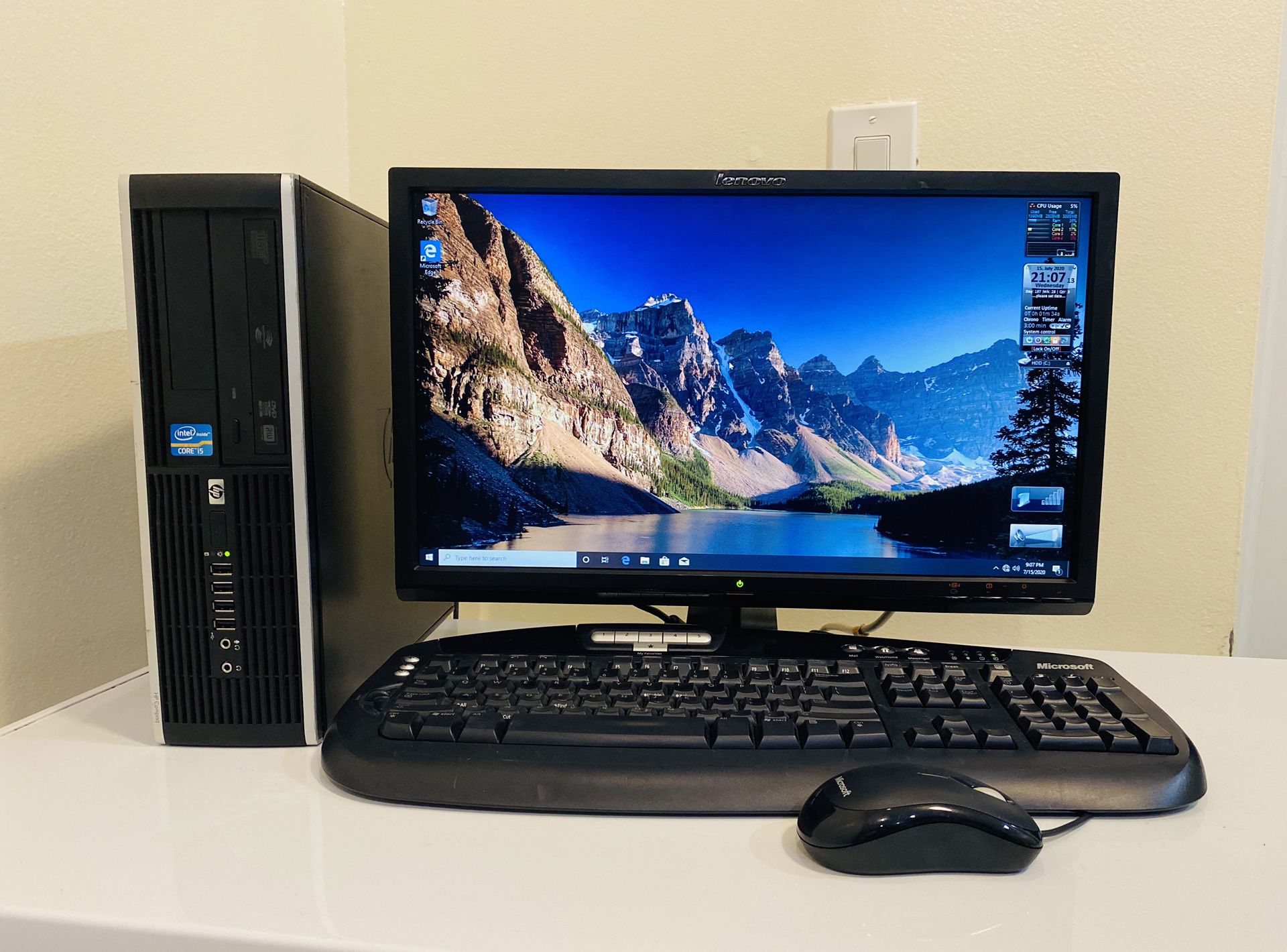 FAST HP Quad Core I5 @3,2GHz, Dual Display Desktop Computer.500GB HDD, 4GB RAM, DP Display Port, HD Graphics, 10 USB Port, 20” Monit/Keyb/Mouse, Win10