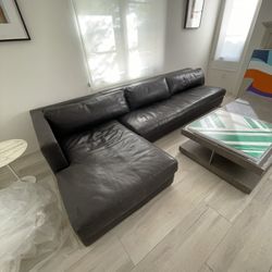 Sectional Dark Brown Leather Couch 2pc 