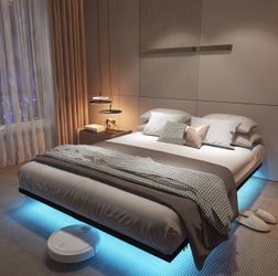 Queen bed frame floating with LED and outlets [NEW]