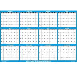 32" x 48" SwiftGlimpse 2024 Wall Calendar Erasable Large XL Wet & Dry Erase Laminated 12 Month Annual Yearly Wall Planner, Horizontal, Navy


