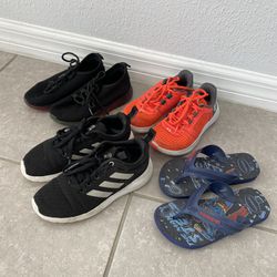 4 pairs of boys shoes bundle sneakers under armour, addidas and havaianas flip flops size 13 $30