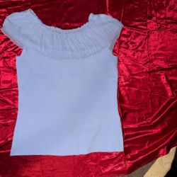 Light Blue Ruffle Neck Sleeveless Top