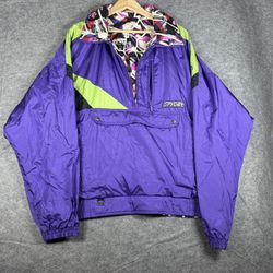 Vintage Spyder Ski Jacket  Large Purple Green Colorblock 80s 90s Nylon Anorak