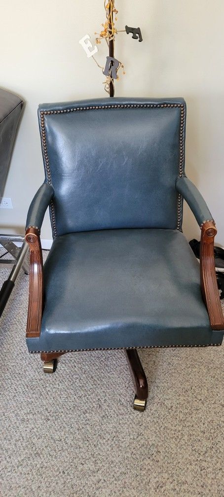 Beautiful Slate Blue Leather Executive Chair