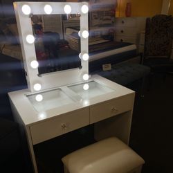 🌟NEW White Makeup Vanity w/Lights and USB and Stool👉FINANCING AVAILABLE WITH  0 DOWN PAYMENT 