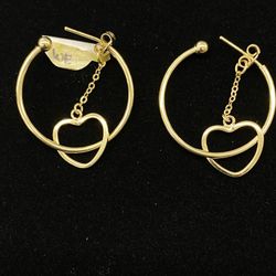 $475 Yellow Gold Heart Hoop Earrings