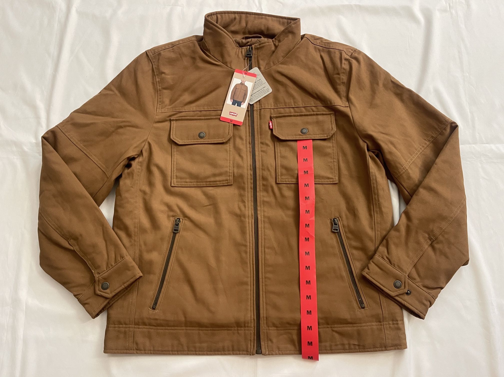 New Levi's Men Jacket Outerwear Coat Pockets Front Khaki Full Zip Front Medium M