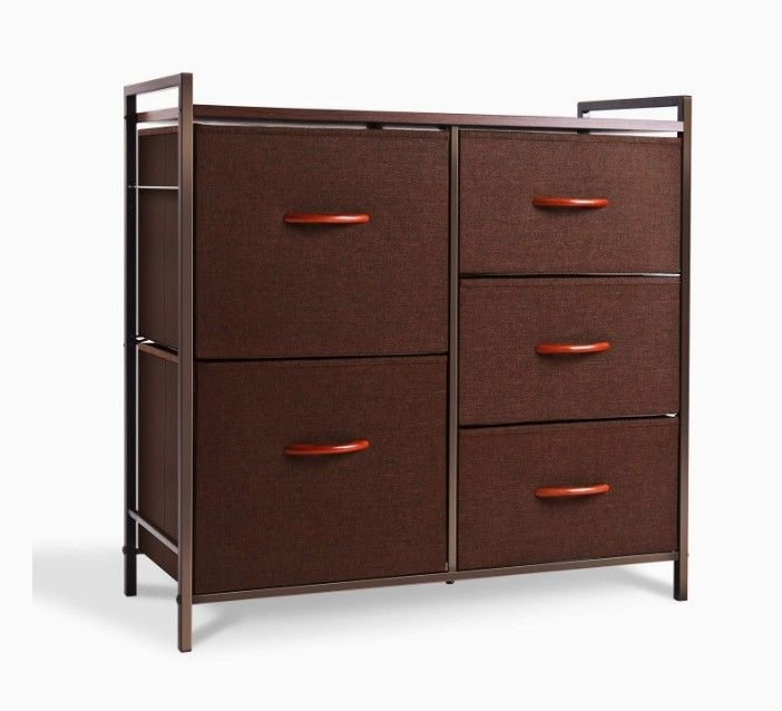 Dresser Organizer with 5 Drawers, Fabric Dresser Tower for Bedroom, Hallway, Entryway, Closets - Espresso