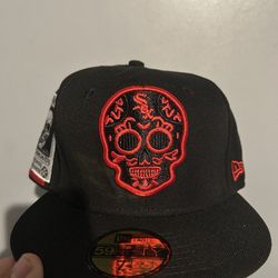 New Era Chicago White Sox 59FIFTY Fitted Hat Sugar Skull Dark Skeleton Custom. 7 1/4 and 7 1/2