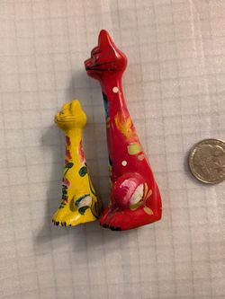 Vintage Folk Art Hand Painted Cats