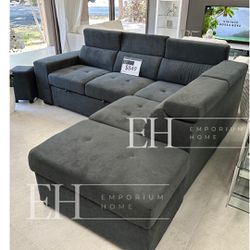 Dark Grey Sofa Sectional Sleeper With Storage 🔥buy Now Pay Later 