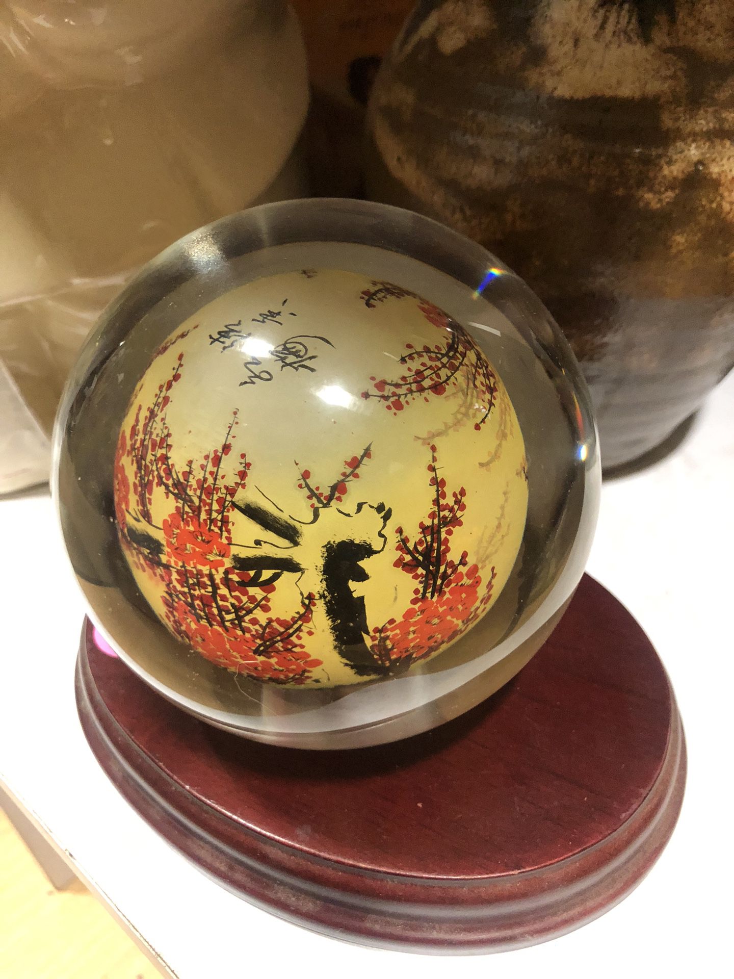 Rare Glass Ball Inside Painted Through Tiny Hole On Bottom 