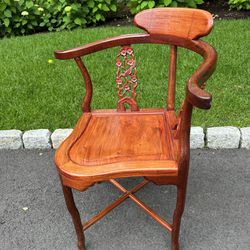 Oriental Rosewood Hand Carved Corner Chair w/ Floral Motifs