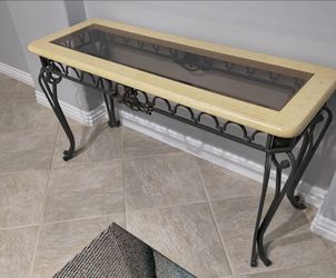 Beautiful Console Accent Table Glass Top Iron Legs
